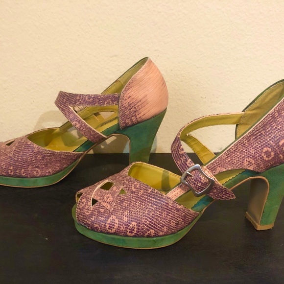 Faryl Robin 1940's Style Platform Pumps From Anthropology/ Pink, Green - 6.5M - Picture 13 of 14